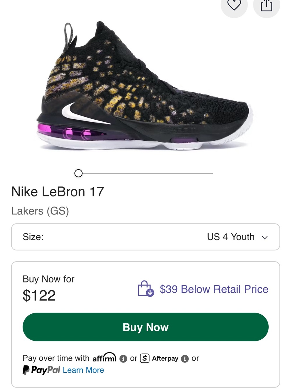 Nike Kids LeBron 17 Sneakers - Black/Gold/Purple